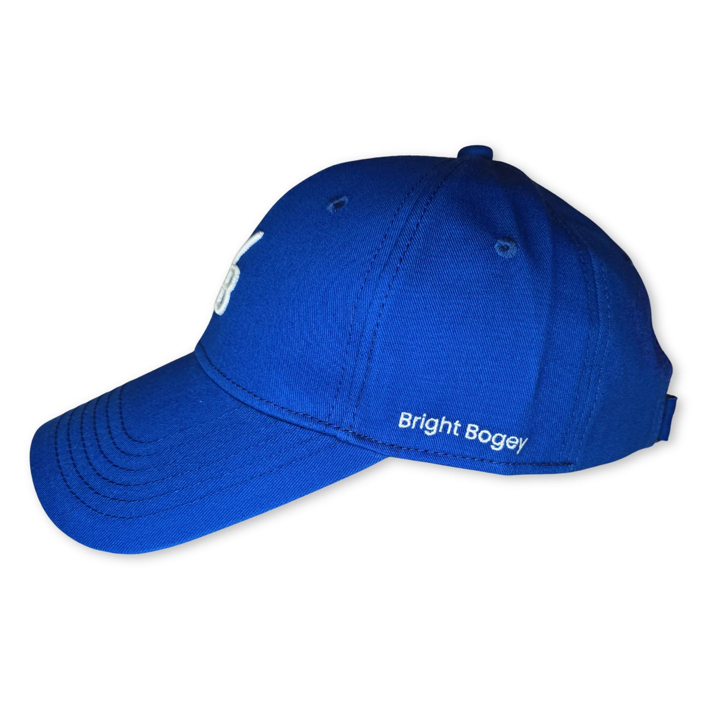 Bright Bogey The Caddie Cap – Structured electric blue performance men's golf hat with embroidered premium branding.