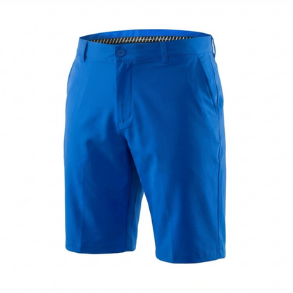 Blue golf shorts on a white background